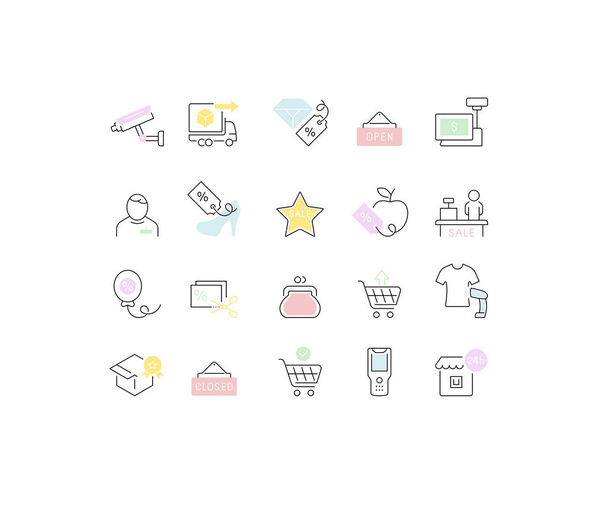 Vector lijn iconen van handel en winkelen instellen - Vector, afbeelding