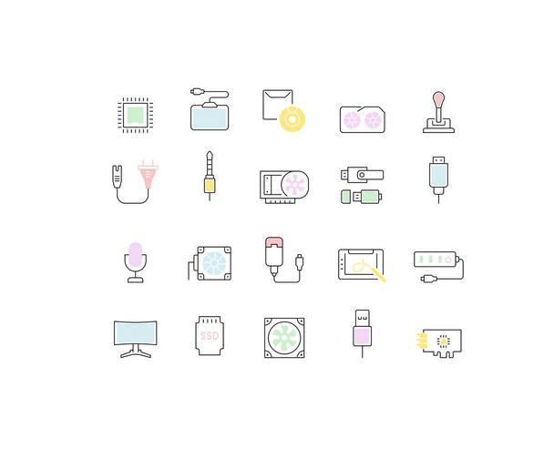 Set Vector Line Icons of Upgrading Computer Components - Vector, Image
