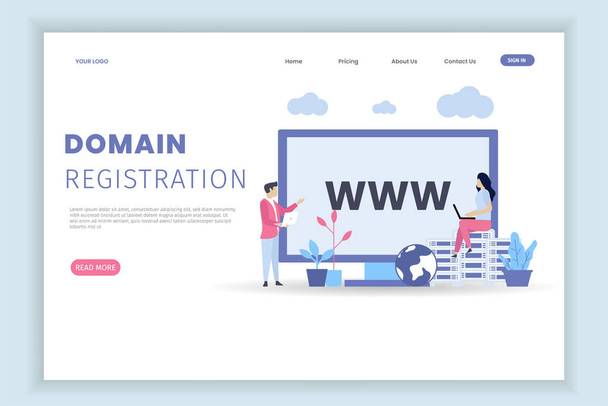 Modern flat design concept template domain name registration with characters - Vector, Image