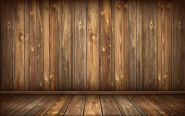 Wooden wall and floor with aged surface, realistic - Vector, Image