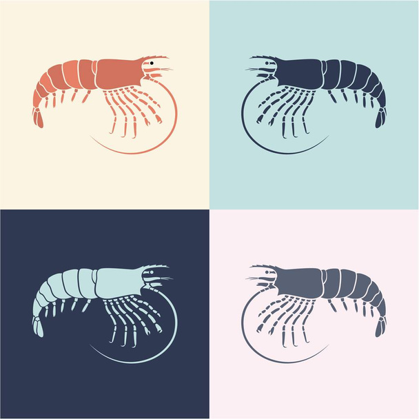 Чотири креветки. Плоскі ілюстрації креветок Векторні піктограми для веб-дизайну
 - Вектор, зображення