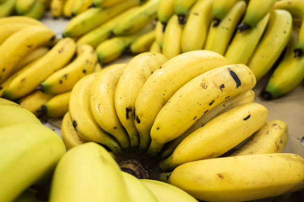 banana fruit stacked on the marketplace - 写真・画像