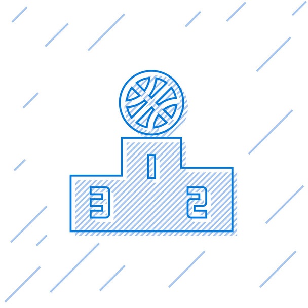 Kék vonal Kosárlabda felett sport győztes dobogó ikon elszigetelt fehér háttér. Vektorillusztráció - Vektor, kép