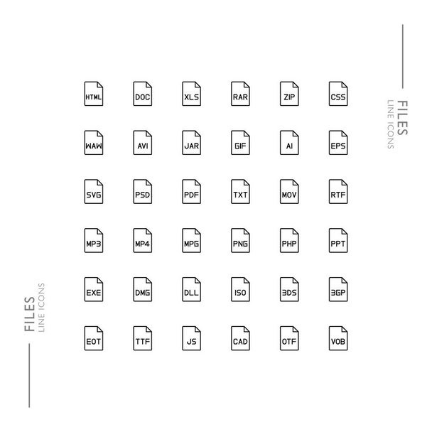 インターフェイスファイルの種類最小限のスリム現代的なラインアイコン - ベクター画像