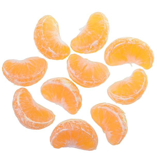 Ripe slice tangerines top view isolated - 写真・画像