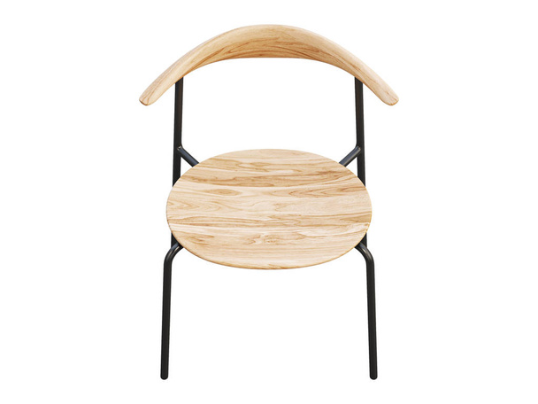 Cadeira lateral de metal de meados do século com assento de madeira. Renderização 3d
. - Foto, Imagem