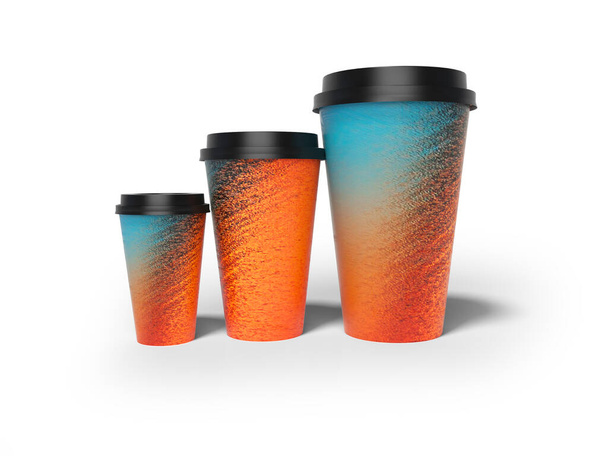 Copas de papel para bebidas calientes 3D renderizado sobre fondo blanco con
  - Foto, Imagen
