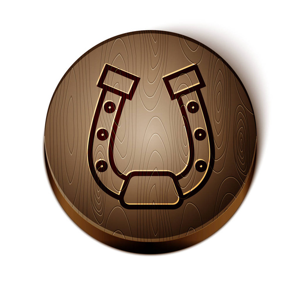 Línea marrón Icono de herradura aislado sobre fondo blanco. Botón círculo de madera. Ilustración vectorial
 - Vector, Imagen