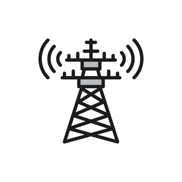 5G internet tower, telecommunications tower, satellite antenna color line icon. - Vector, Image