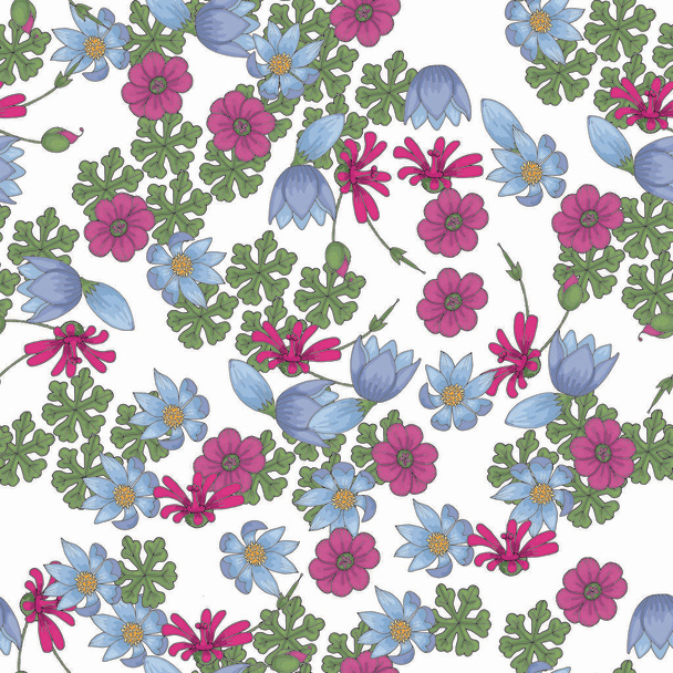 seamless pattern with different flowers in doodle style - Vector, Image