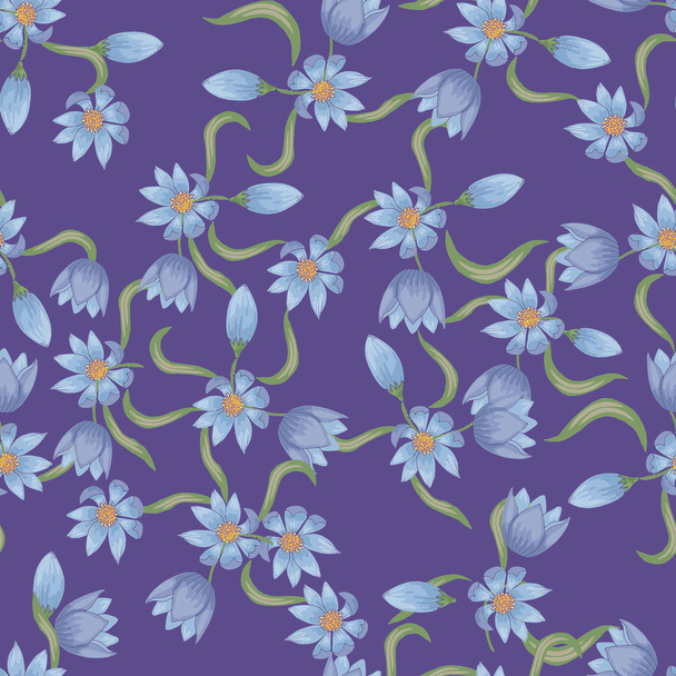 nahtloses Muster mit verschiedenen Blumen im Doodle-Stil - Vektor, Bild