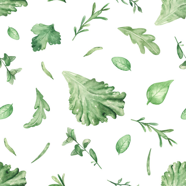 Watercolor seamless pattern with fresh herbs - Photo, Image