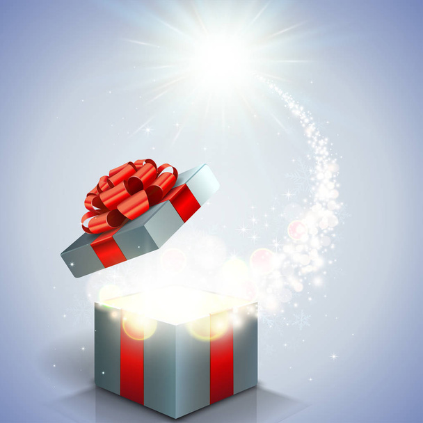 Открыть подарочную коробку и волшебный свет
 - Вектор,изображение