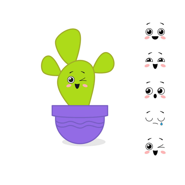 Zeichentrickfigur Kaktus mit verschiedenen Varianten von Emotionen - Vektor, Bild