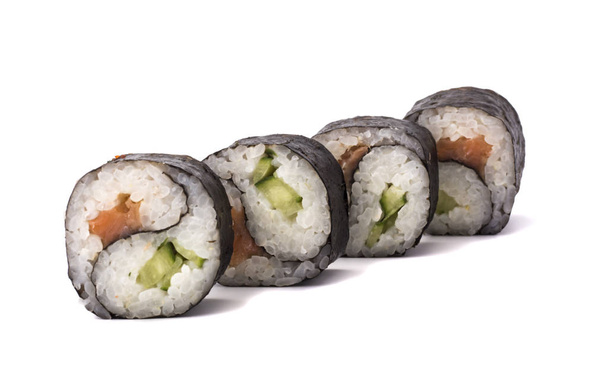csoport Yin Yang Maki sushi elszigetelt fehér alapon - Fotó, kép