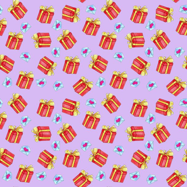 Renkli arkaplanda hediyeler olan dekoratif kutuların deseni - Fotoğraf, Görsel