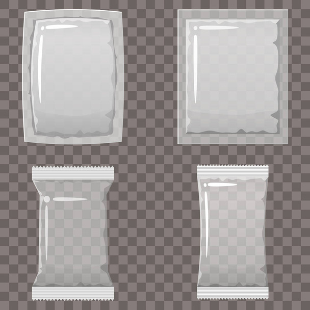 Conjunto de envases de plástico vacíos transparentes y maquetas de contenedores de vacío para el almacenamiento de productos alimenticios. Plantilla de dibujos animados estilo vector aislado
 - Vector, Imagen