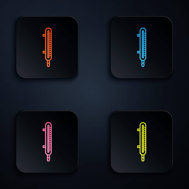 Color neon line Meteorology thermometer measuring icon isolated on black background. Thermometer equipment showing hot or cold weather. Set icons in colorful square buttons. Vector Illustration - Vektori, kuva