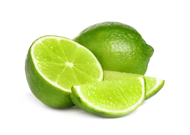 Fresh ripe green limes isolated on white - Foto, Imagem
