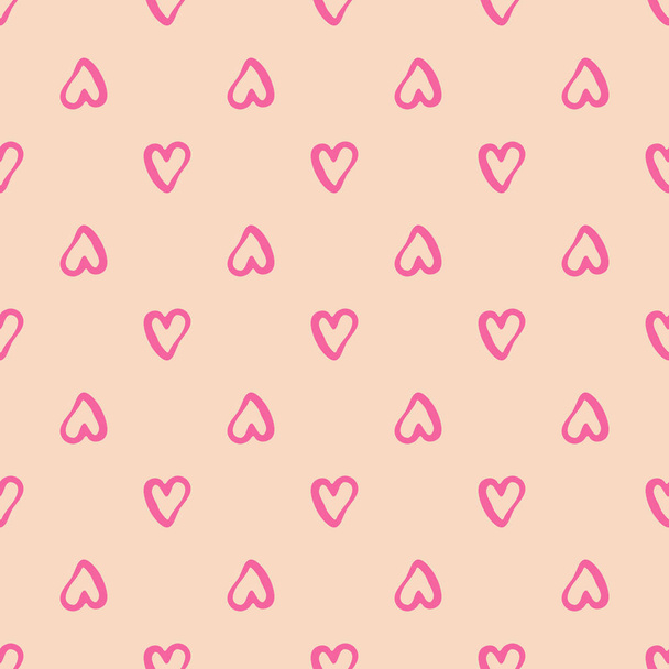 Eenvoudig geometrische roze hartjes naadloos patroon. Valentijnsdag achtergrond. - Vector, afbeelding