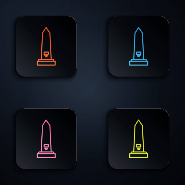 Color neon line Washington monument icon isolated on black background. Concept of commemoration, DC landmark, patriotism. Set icons in colorful square buttons. Vector Illustration - Vector, Image