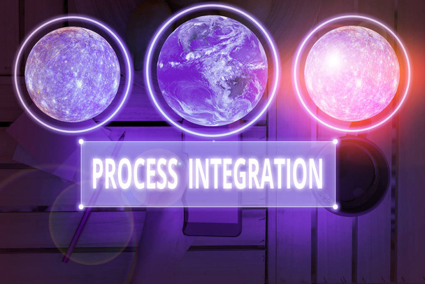 Writing note showing Process Integration. Business photo showcasing sharing of data and events between business processes Elements of this image furnished by NASA. - Photo, Image