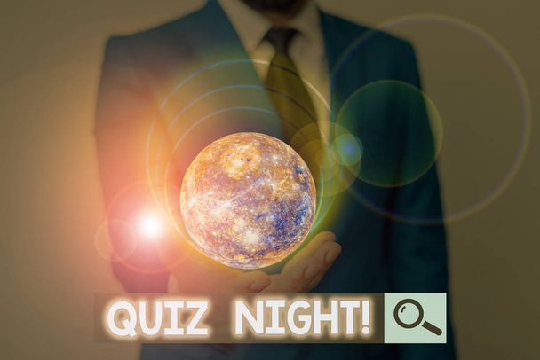 Handwriting text Quiz Night. Concept meaning evening test knowledge competition between individuals Elements of this image furnished by NASA. - Photo, Image