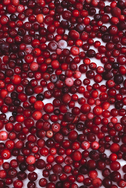 many Frozen cranberry with hoarfrost background - Photo, Image
