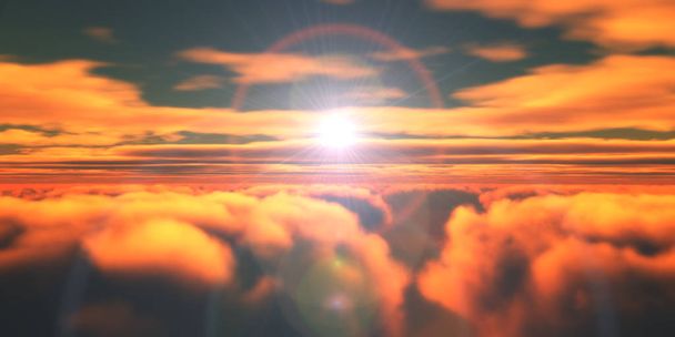 Hermosa vista aérea por encima de las nubes con puesta de sol. ilustración 3d
 - Foto, Imagen
