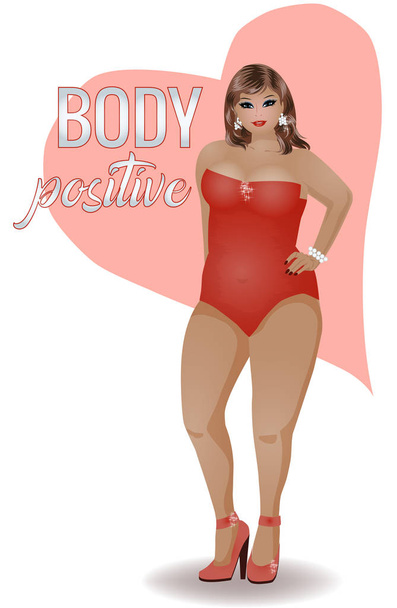 Body positive plus size attractive  girl, vector illustration - Вектор,изображение