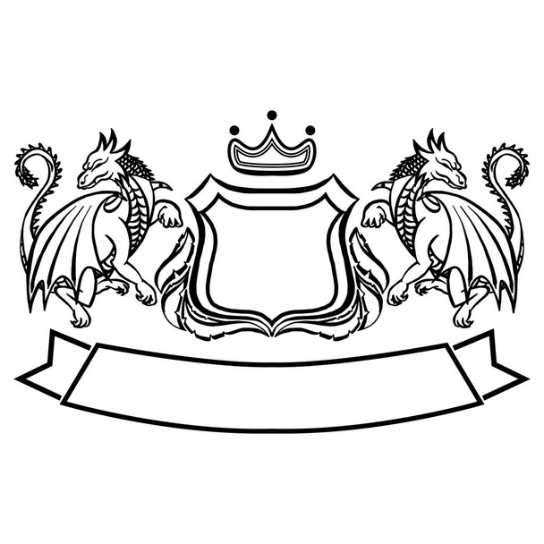 Illustration mit Wappen mit Drachen. Tätowierungselement. Heraldik und Logo-Konzeptkunst. - Vektor, Bild