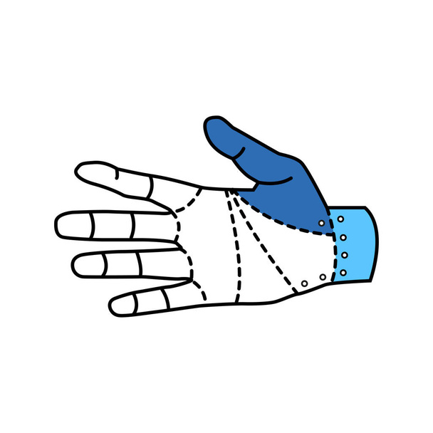 Robotyczna ikona linii koloru dłoni. Typ mechanicznego ramienia, zwykle programowalnego, z podobnymi funkcjami jak ludzkie ramię. Piktogram na stronę internetową, aplikacja mobilna, promo. Element projektu Ui Ux Gui. Udar edytowalny. - Wektor, obraz