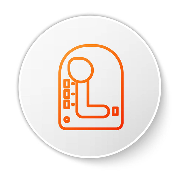 Oranje lijn Versnellingspook pictogram geïsoleerd op witte achtergrond. Transmissie icoon. Witte cirkel knop. Vector Illustratie - Vector, afbeelding