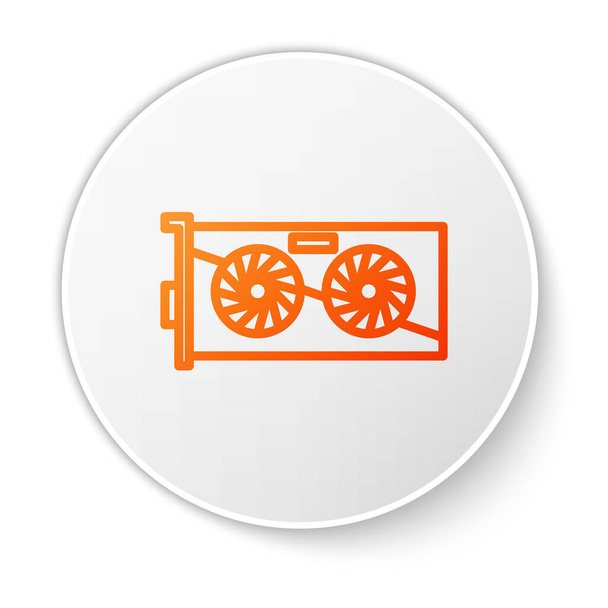 Narancs vonal Videó grafikus kártya ikon elszigetelt fehér háttér. Fehér kör gomb. Vektorillusztráció - Vektor, kép