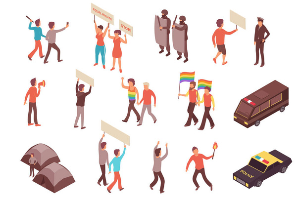Protest Isometric Set - Vector, Image