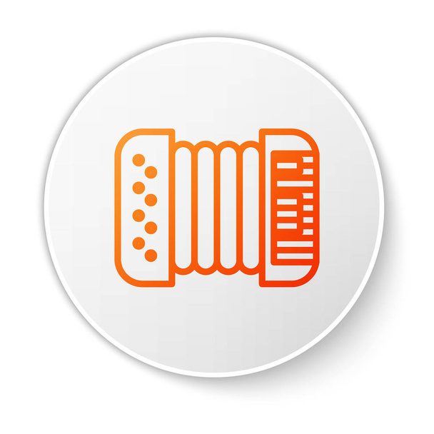Orange line Musical instrument accordion icon isolated on white background. Classical bayan, harmonic. White circle button. Vector Illustration - Vector, Image