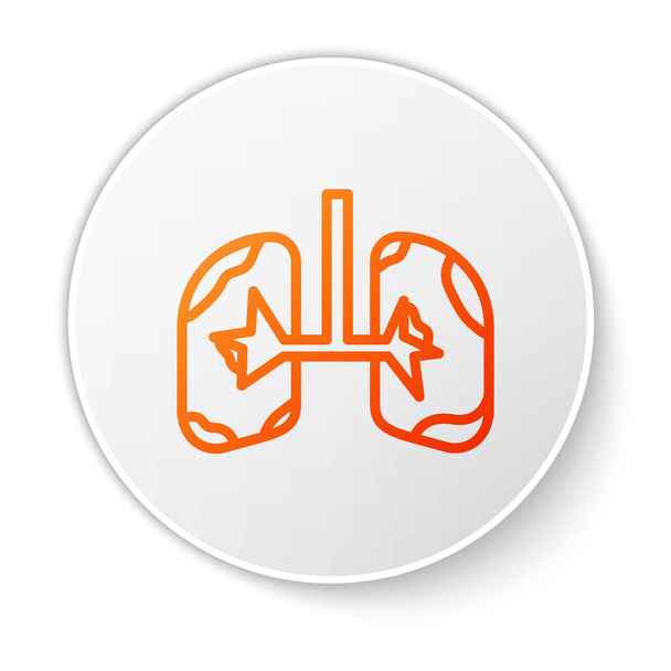 Narancs vonal Tüdő ikon elszigetelt fehér háttér. Fehér kör gomb. Vektorillusztráció - Vektor, kép