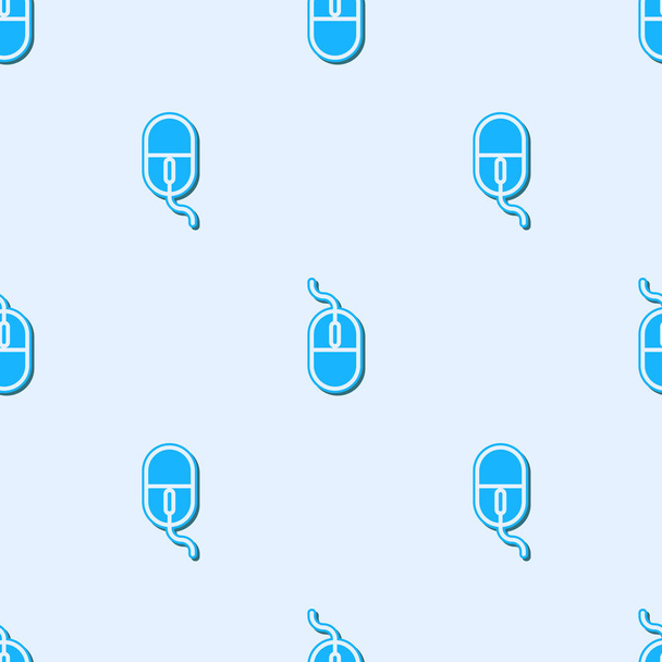 Modrá čára Počítačová ikona myši izolované bezešvé vzor na šedém pozadí. Optický se symbolem kola. Vektorová ilustrace - Vektor, obrázek