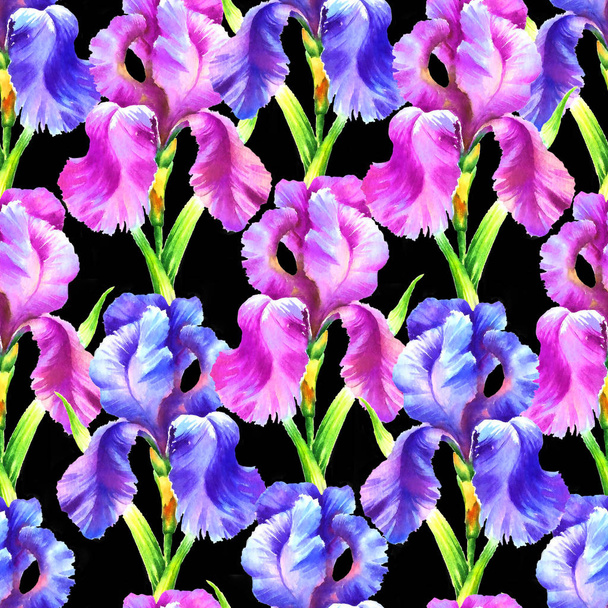 Watercolor hand paint iris flower, seamless pattern for textile, wallpaper,background. - Фото, изображение