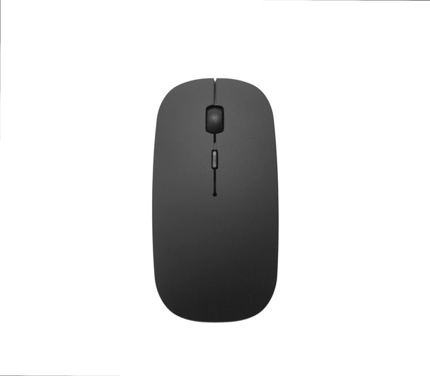 Black flat wireless mouse isolated on white - Photo, Image