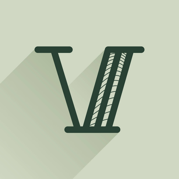 Logo lettre V dans le style rétro argent avec motif ligne et ombre
. - Vecteur, image