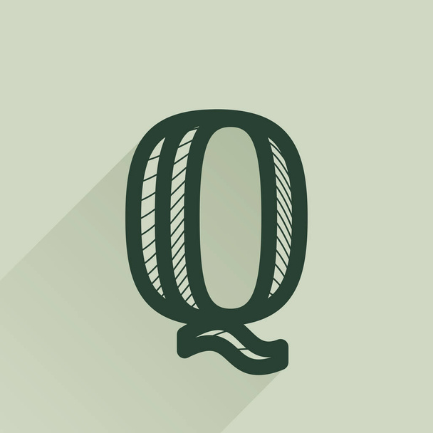 Q letter logo in retro money style with line pattern and shadow. - Vector, Image