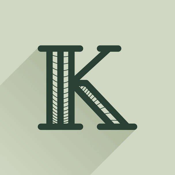 ラインパターンと影とレトロマネースタイルのK文字のロゴ. - ベクター画像