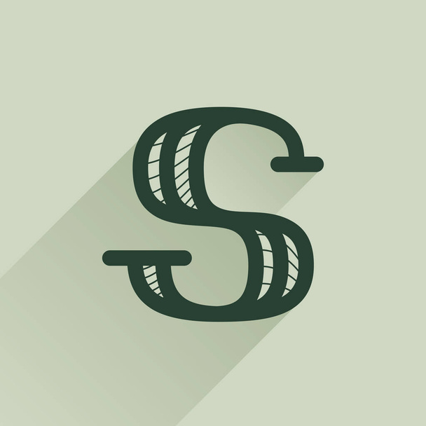 S letter logo in retro money style with line pattern and shadow. - Vector, Image