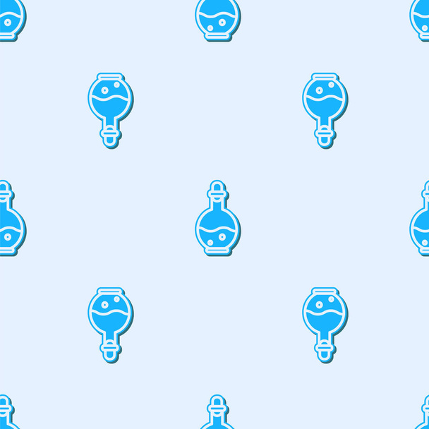 Синяя линия Стеклянная бутылка с волшебной иконкой эликсира изолированный бесшовный узор на сером фоне. Компьютерная игра актив. Векторная миграция
 - Вектор,изображение