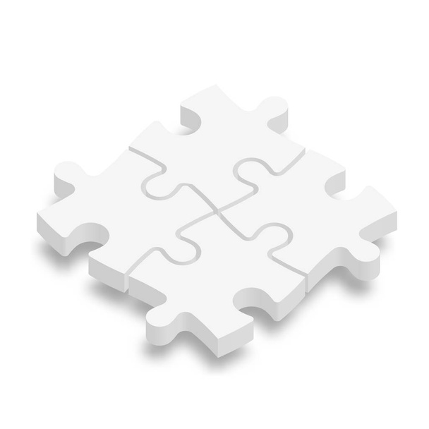 White 3D jigsaw puzzle pieces. Team cooperation, teamwork or solution business theme. Vector illustration with dropped shadow - Vector, Image