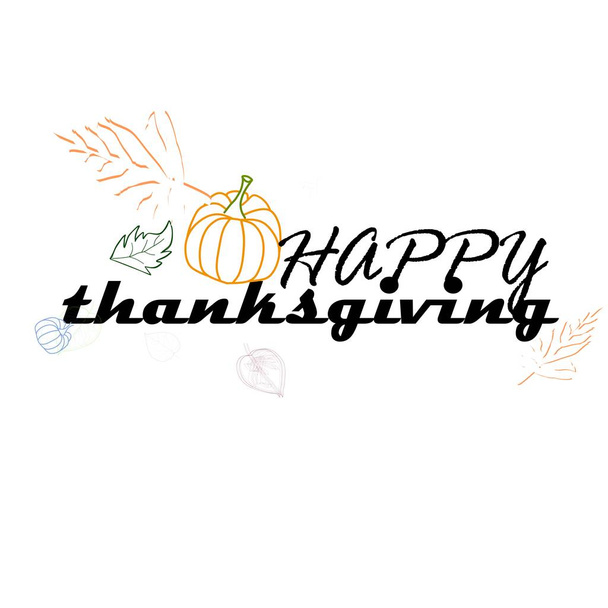 Happy Thanksgiving desejo escrito com roteiro caligráfico elegante e decorado por folhagem outono caído. Ilustração vetorial sazonal colorida em estilo plano para cartão de felicitações de férias, cartão postal
. - Vetor, Imagem