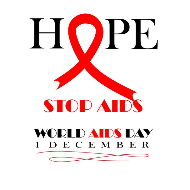 Umut. Aids 'i durdurun. 1 Aralık Red Ribbon Aids, HIV ikonu illüstrasyonu, Dünya Yardım Günü. Poster, afiş ve tişört için AİDS farkındalık simgesi tasarımı. Beyaz arkaplanda vektör çizimi izole edildi. Kavram - Vektör, Görsel