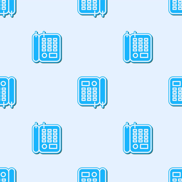 Modrá linka Telefon ikona izolované bezešvé vzor na šedém pozadí. Telefon pevnou linkou. Vektorová ilustrace - Vektor, obrázek