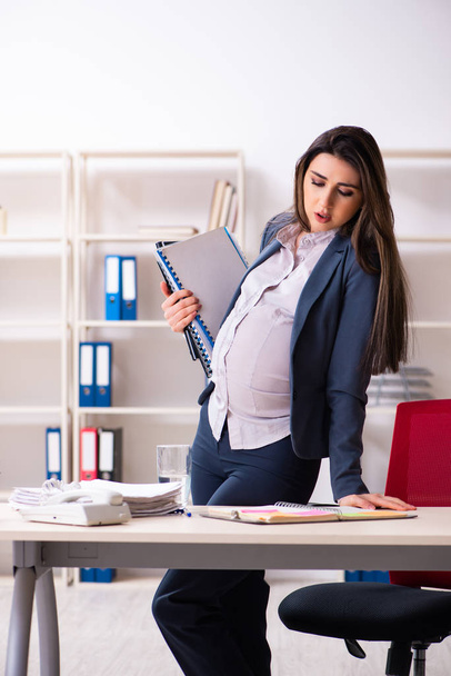 Young pregnant woman working in the office - 写真・画像